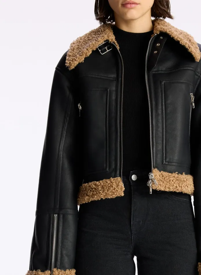 Women Jackets and Coats ALC Aspen Faux Shearling Jacket Blackbrown