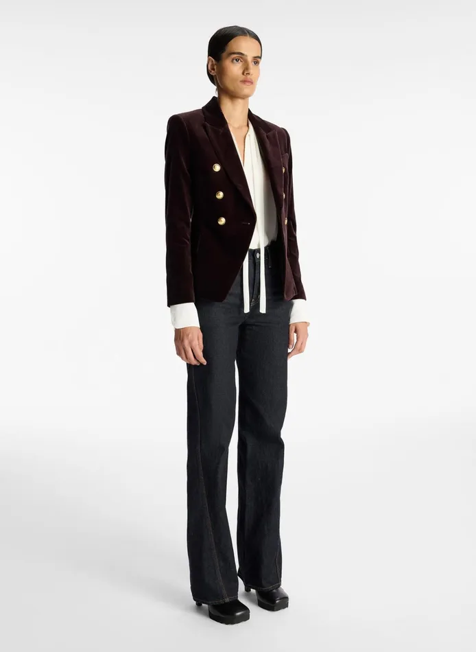 Women Jackets and Coats ALC Chelsea Velvet Tailored Jacket Chocolate Plum