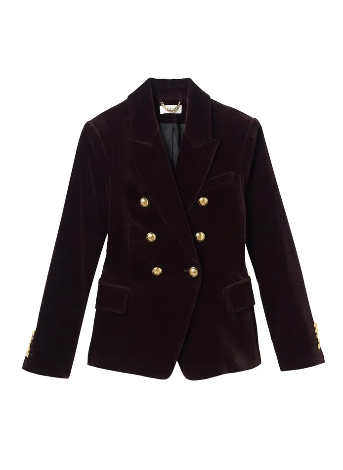 Women Jackets and Coats ALC Chelsea Velvet Tailored Jacket Chocolate Plum