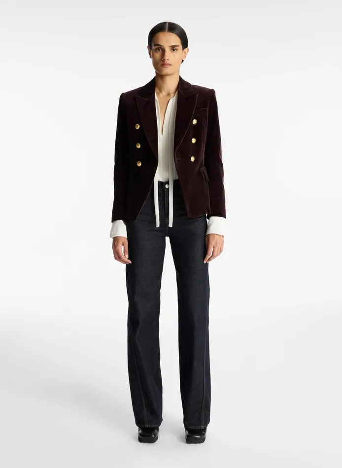 Women Jackets and Coats ALC Chelsea Velvet Tailored Jacket Chocolate Plum