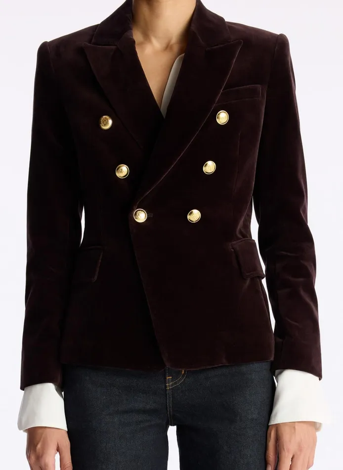Women Jackets and Coats ALC Chelsea Velvet Tailored Jacket Chocolate Plum