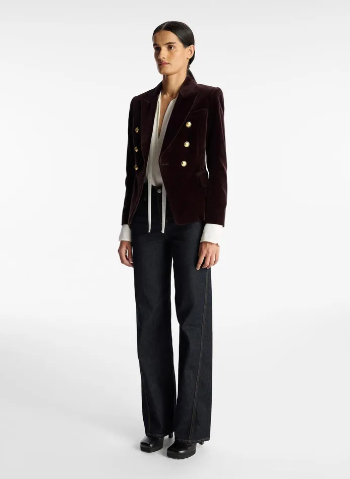 Women Jackets and Coats ALC Chelsea Velvet Tailored Jacket Chocolate Plum