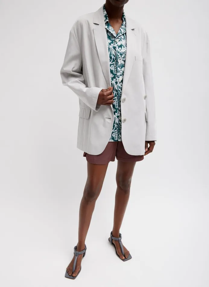 Women Jackets and Outerwear Tibi Drapey Suiting Liam Blazer Stone