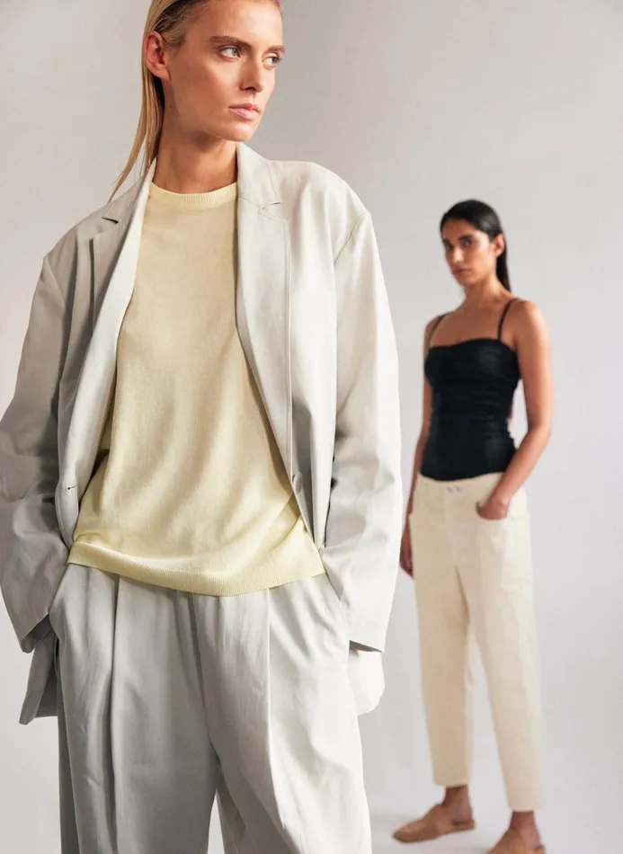Women Jackets and Outerwear Tibi Drapey Suiting Liam Blazer Stone