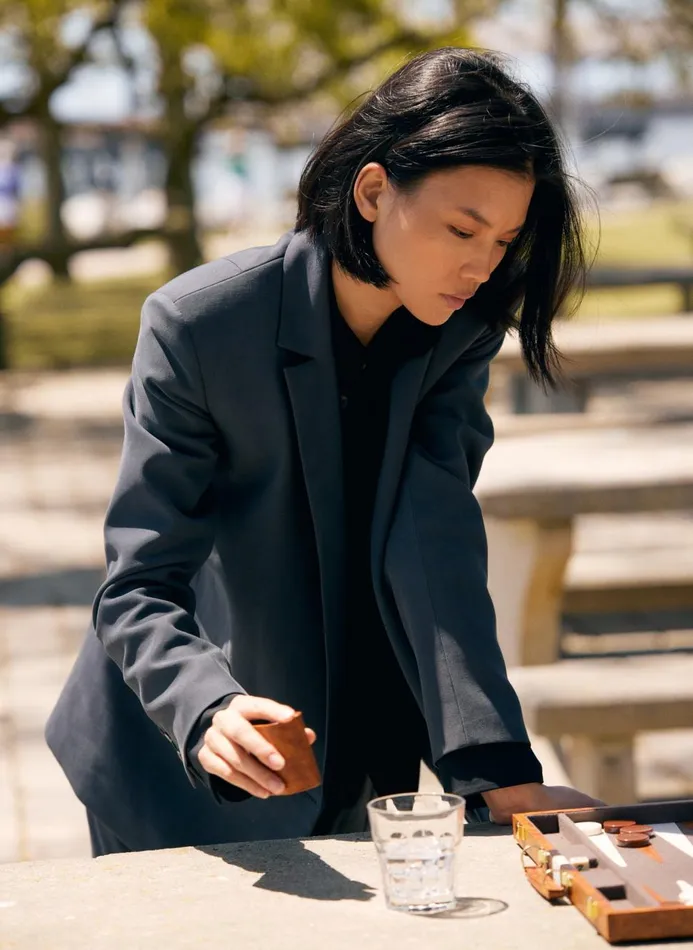 Women Jackets and Outerwear Tibi Fluid Suiting Double Breasted Blazer Steel Grey