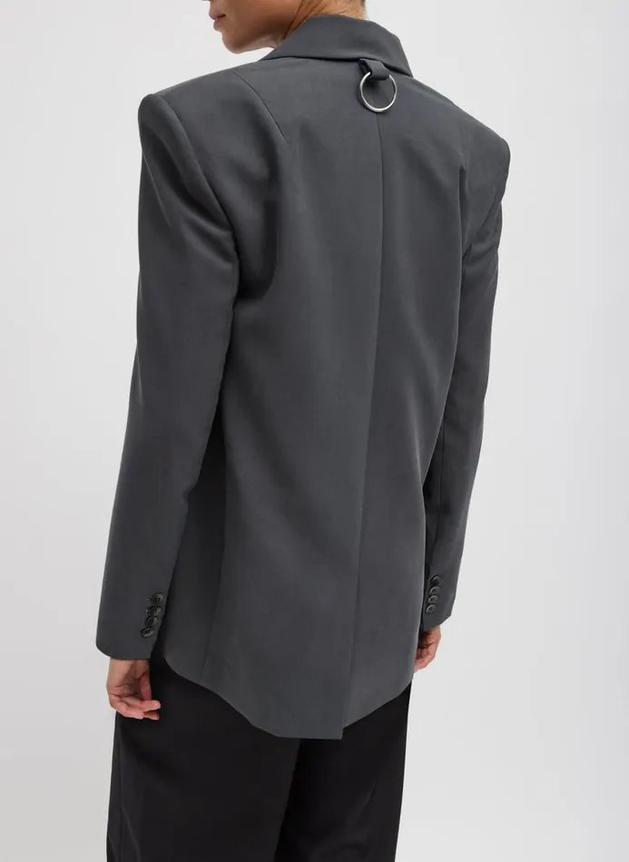 Women Jackets and Outerwear Tibi Fluid Suiting Double Breasted Blazer Steel Grey
