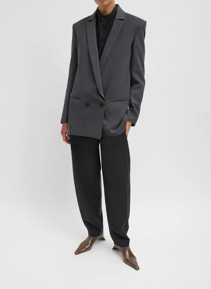 Women Jackets and Outerwear Tibi Fluid Suiting Double Breasted Blazer Steel Grey