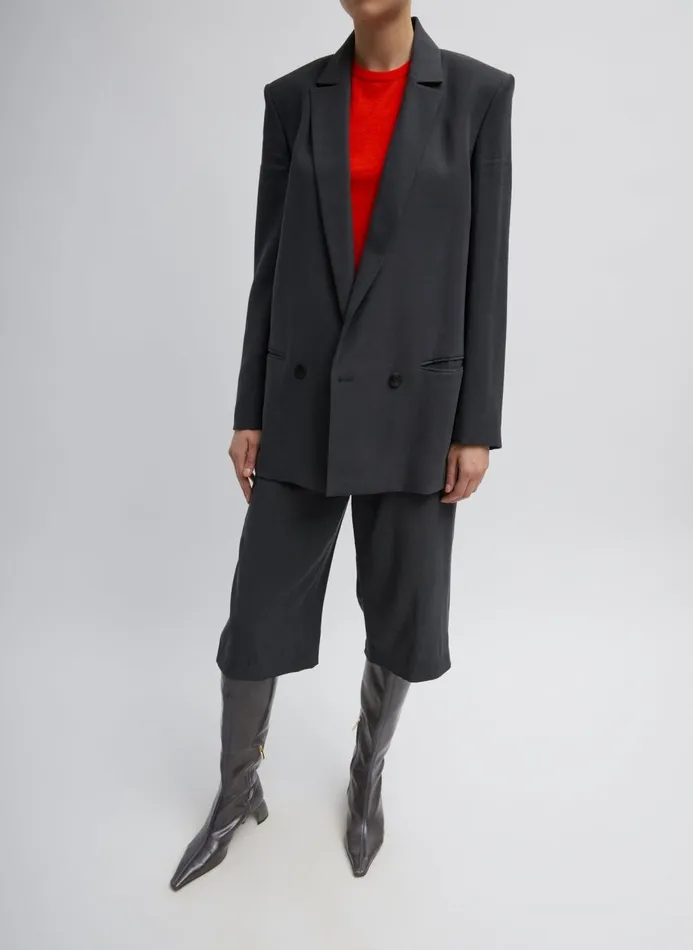 Women Jackets and Outerwear Tibi Fluid Suiting Double Breasted Blazer Steel Grey