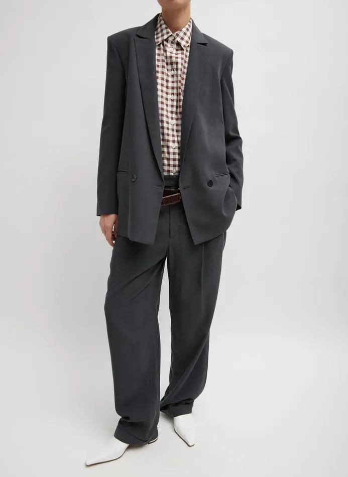 Women Jackets and Outerwear Tibi Fluid Suiting Double Breasted Blazer Steel Grey