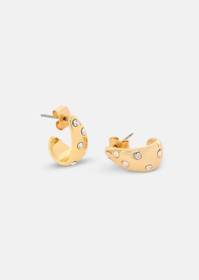 Women Jewellery Whistles Gold Diamante Mini Curved Earring