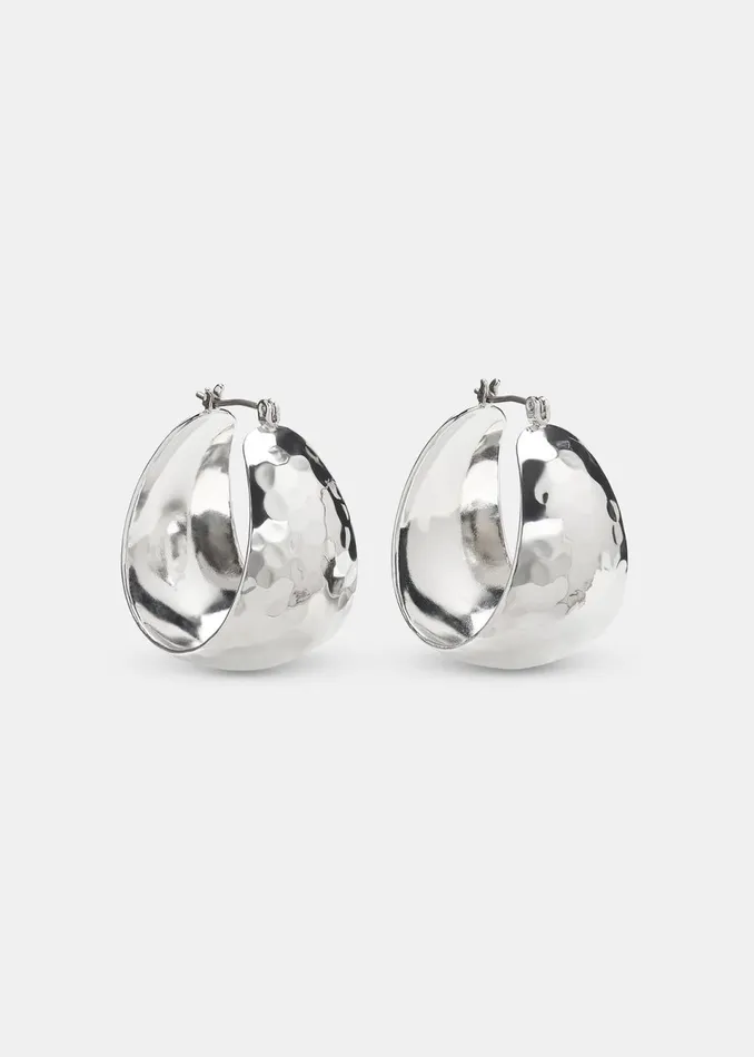 Women Jewellery Whistles Silver Textured Curved Earring