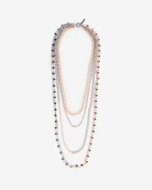 Women Jewelry The Kooples 4Row Gold And Silver Necklace Silver Gold