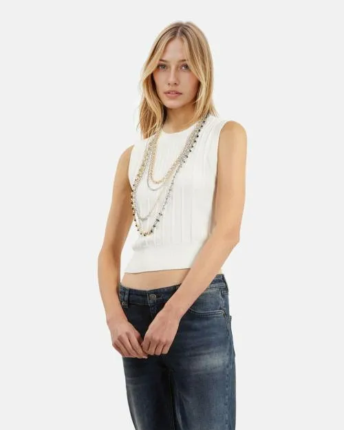 Women Jewelry The Kooples 4Row Gold And Silver Necklace Silver Gold
