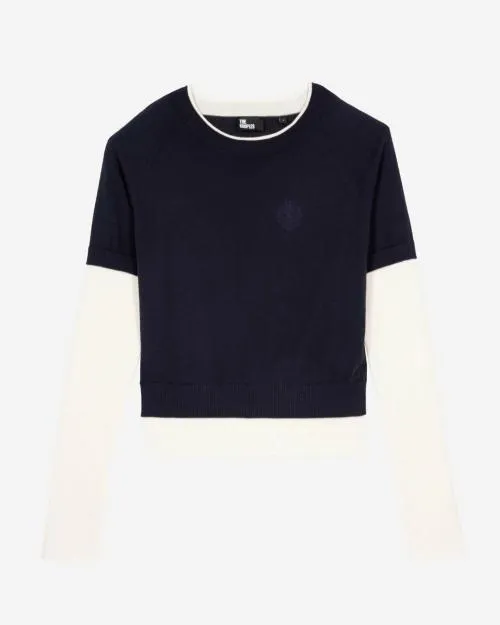 Women Jumpers and Cardigans The Kooples Navy Blue And Ecru Sweater Dark Navyecru