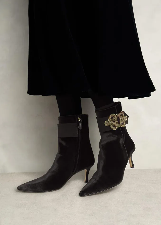 Women Keston Embellished Velvet Ankle Boots Black Hobbs Boots