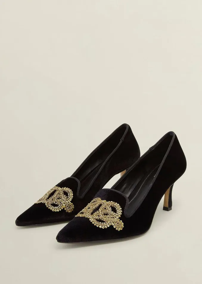 Women Keston Embellished Velvet Courts Black Hobbs Court Shoes