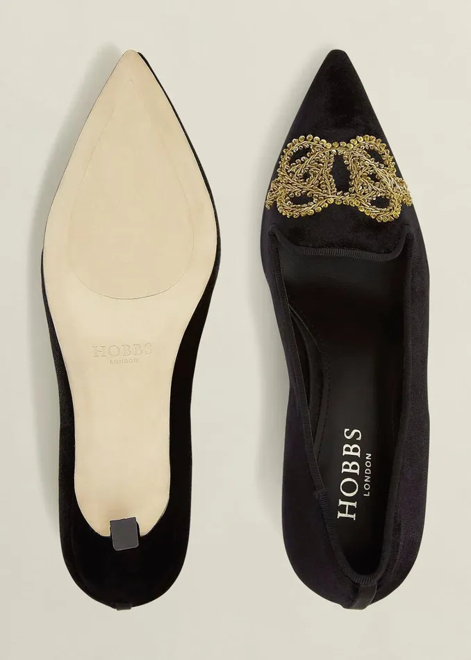Women Keston Embellished Velvet Courts Black Hobbs Court Shoes