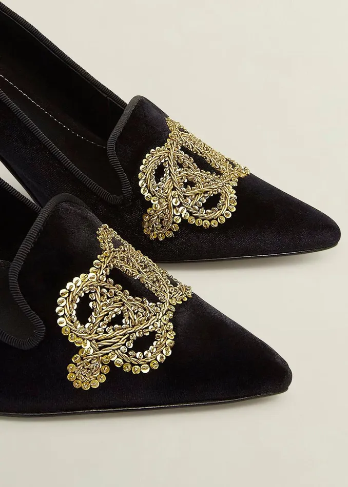 Women Keston Embellished Velvet Courts Black Hobbs Court Shoes