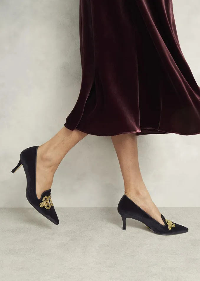 Women Keston Embellished Velvet Courts Black Hobbs Court Shoes