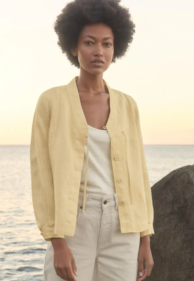 Women Kimonostyle Shirt Pastel Yellow Poetry Fashion Shirts and Tunics