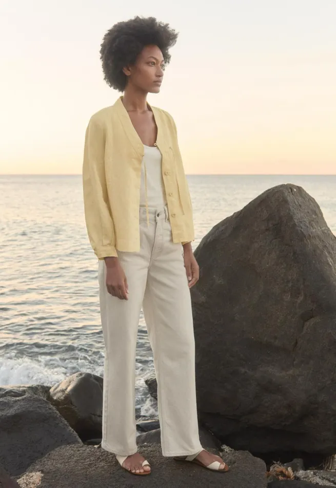 Women Kimonostyle Shirt Pastel Yellow Poetry Fashion Shirts and Tunics