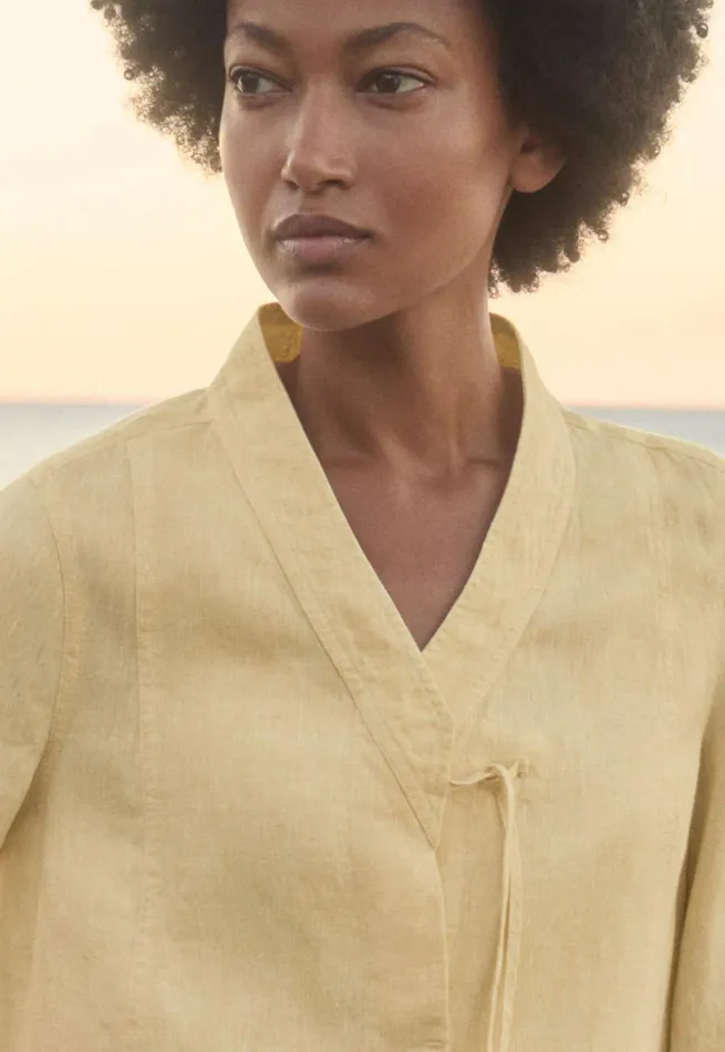 Women Kimonostyle Shirt Pastel Yellow Poetry Fashion Shirts and Tunics