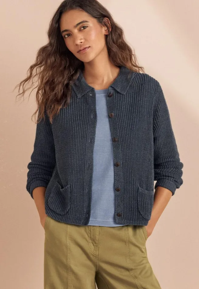 Women Knitted Jacket Petrol Grey Poetry Fashion Jackets and Coats