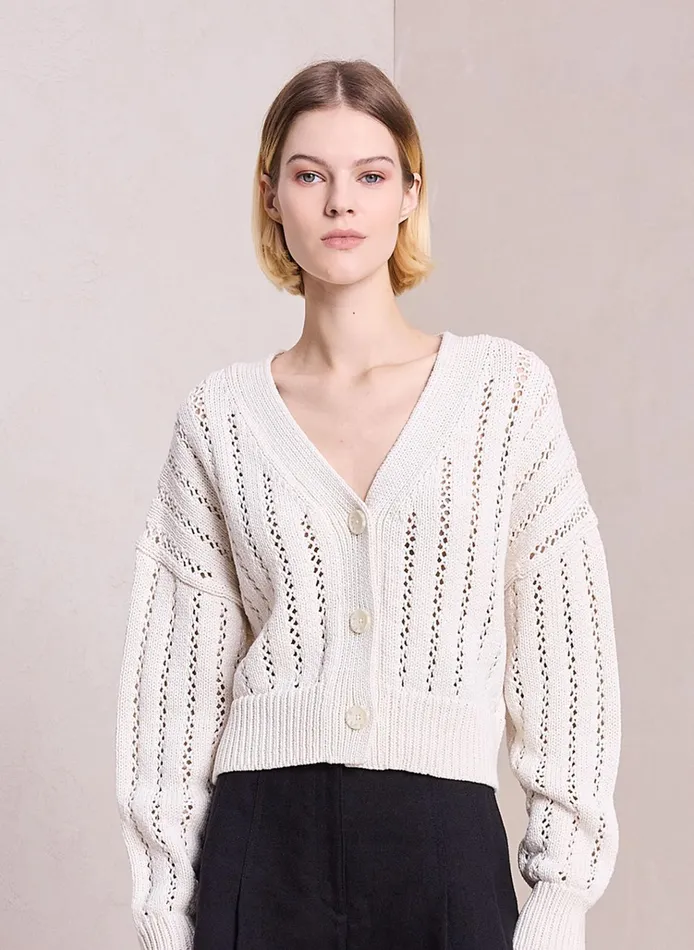 Women Knitwear ALC Drew Cotton Knit Cardigan Ecru
