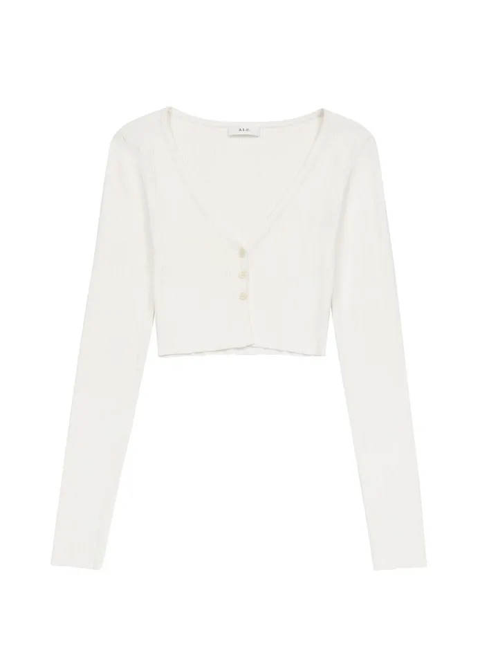Women Knitwear ALC Hallie Ii Rib Knit Cardigan Off White