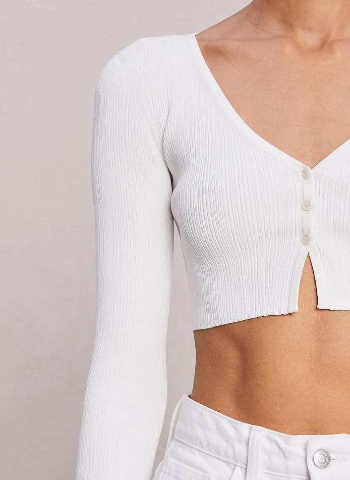 Women Knitwear ALC Hallie Ii Rib Knit Cardigan Off White
