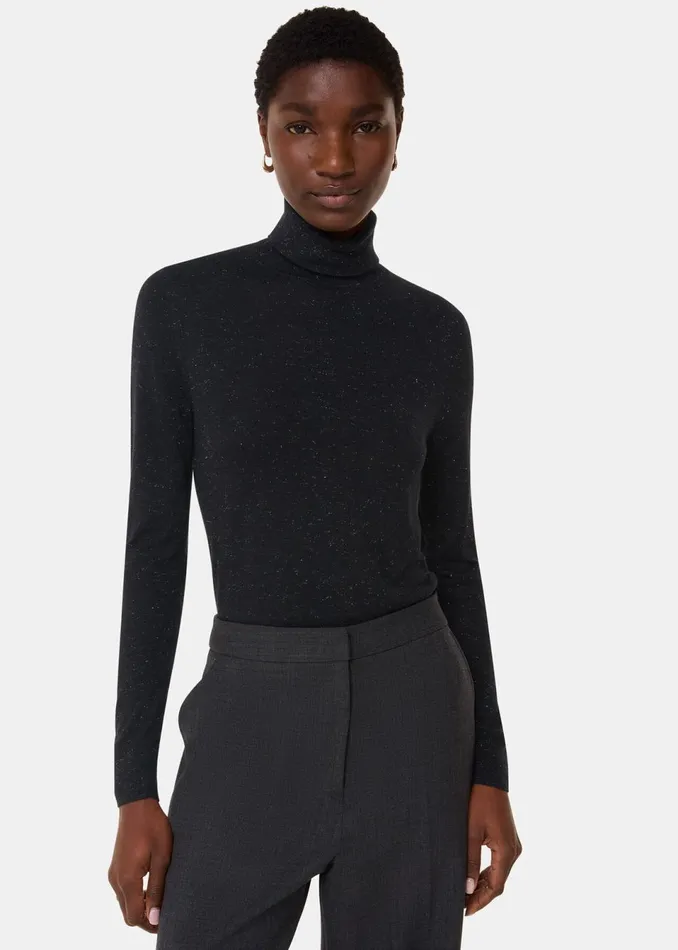 Women Knitwear and Cashmere Whistles Black Annie Sparkle Roll Neck