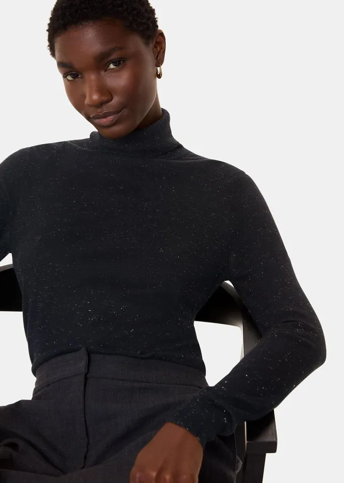 Women Knitwear and Cashmere Whistles Black Annie Sparkle Roll Neck