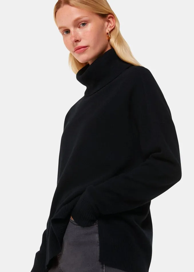 Women Knitwear and Cashmere Whistles Black Cashmere Roll Neck