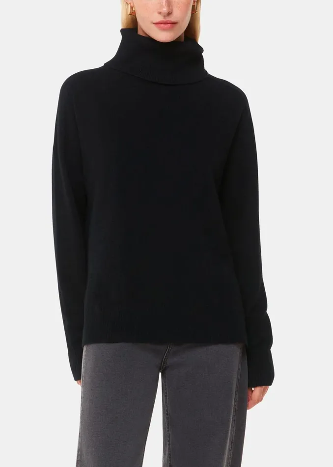 Women Knitwear and Cashmere Whistles Black Cashmere Roll Neck