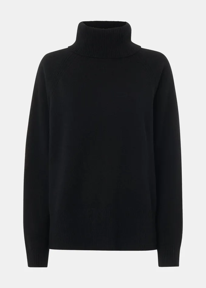 Women Knitwear and Cashmere Whistles Black Cashmere Roll Neck