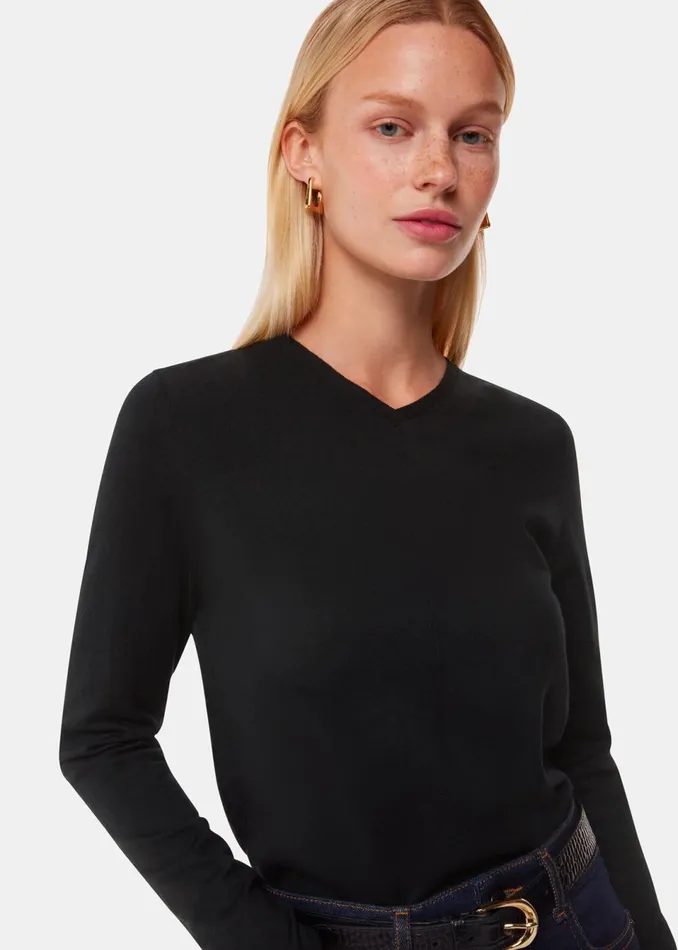 Women Knitwear and Cashmere Whistles Black Mila V Neck Knit