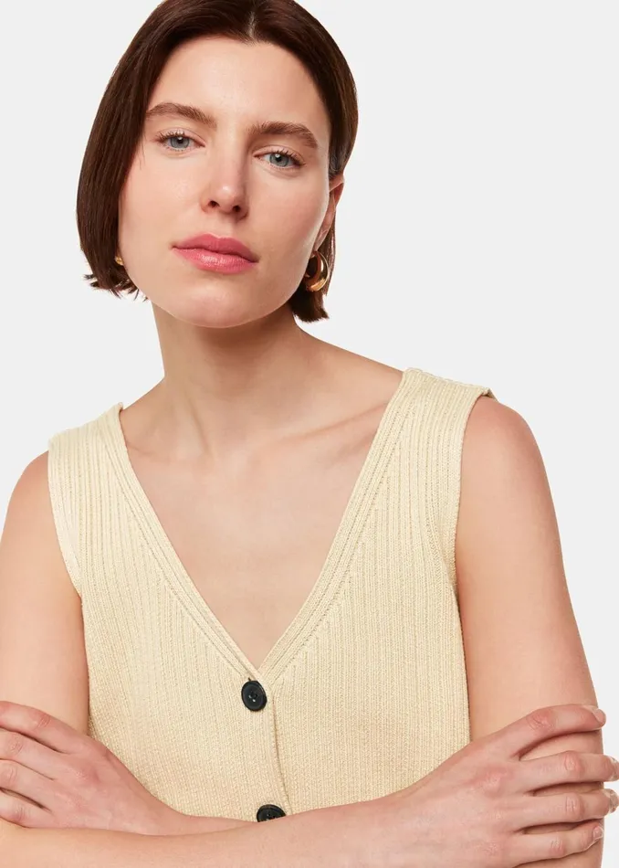 Women Knitwear and Cashmere Whistles Butter Button Front V Neck Tank