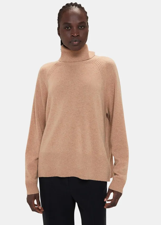 Women Knitwear and Cashmere Whistles Camel Cashmere Roll Neck