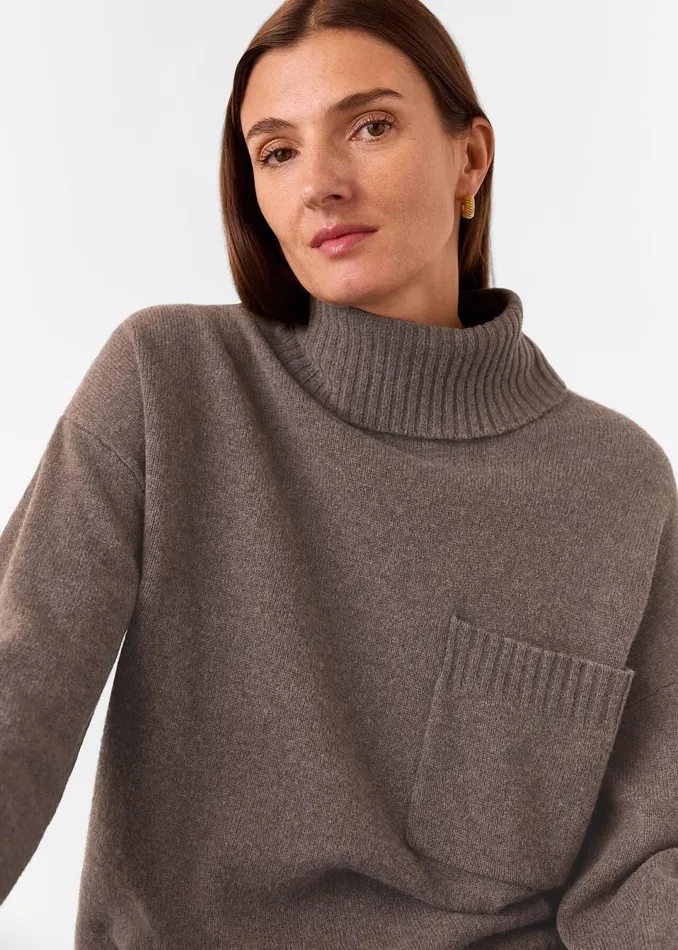 Women Knitwear and Cashmere Whistles Chocolate Wool Roll Neck Pocket Sweater