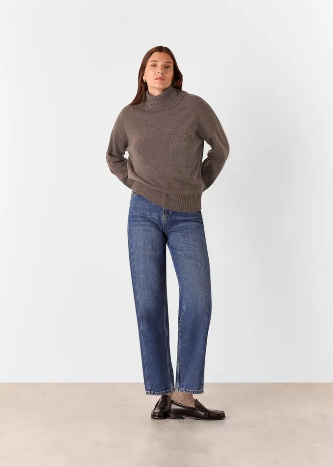 Women Knitwear and Cashmere Whistles Chocolate Wool Roll Neck Pocket Sweater