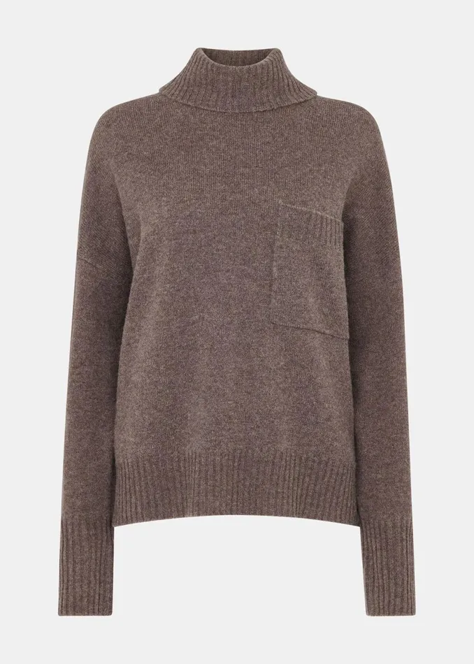 Women Knitwear and Cashmere Whistles Chocolate Wool Roll Neck Pocket Sweater