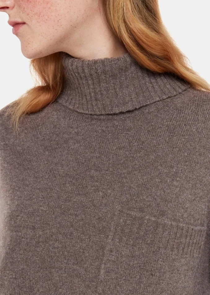 Women Knitwear and Cashmere Whistles Chocolate Wool Roll Neck Pocket Sweater
