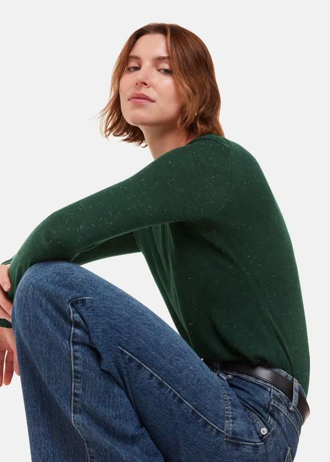 Women Knitwear and Cashmere Whistles Dark Green Annie Sparkle Crew Neck