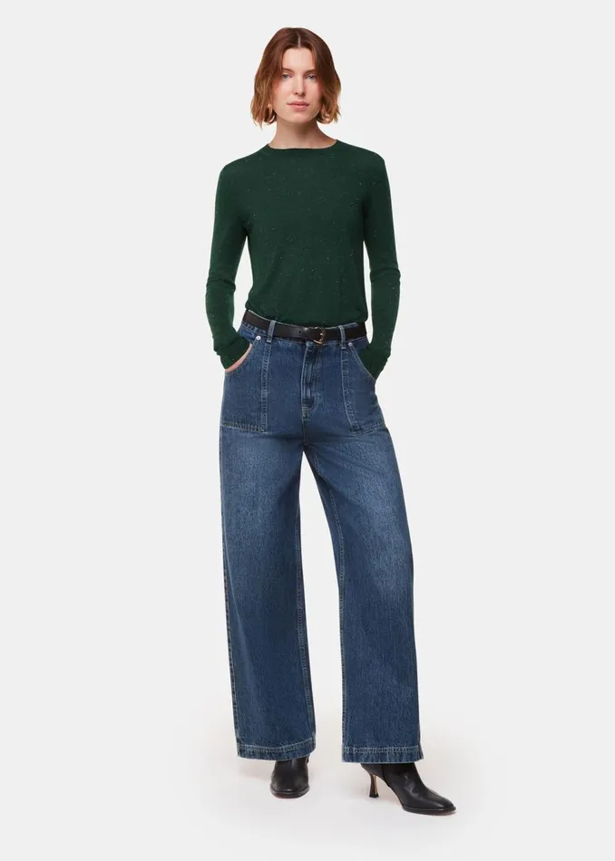 Women Knitwear and Cashmere Whistles Dark Green Annie Sparkle Crew Neck
