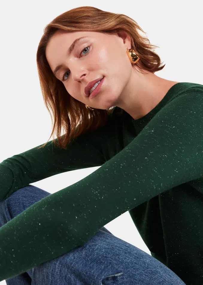 Women Knitwear and Cashmere Whistles Dark Green Annie Sparkle Crew Neck