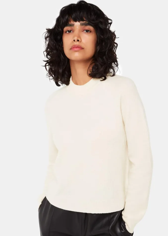Women Knitwear and Cashmere Whistles Ivory Wool Textured Crew Neck Knit