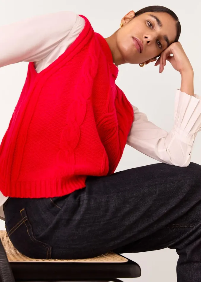 Women Knitwear and Cashmere Whistles Red Cable Detail Knitted Tank