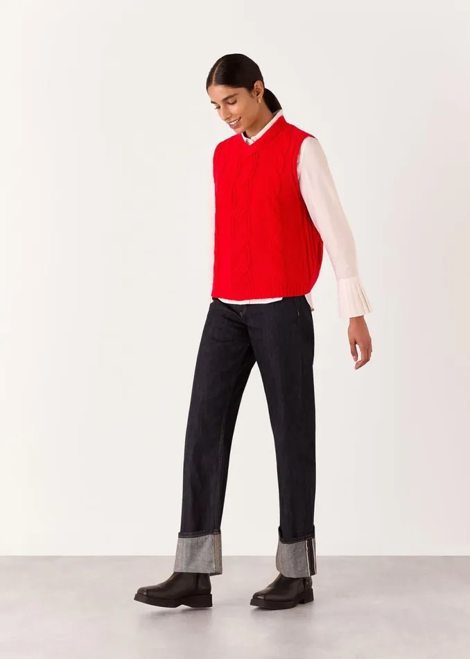 Women Knitwear and Cashmere Whistles Red Cable Detail Knitted Tank