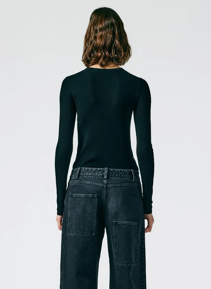 Women Knitwear and Sweatshirts Tibi Feather Weight Ribbed Crewneck Pullover Sweater Black