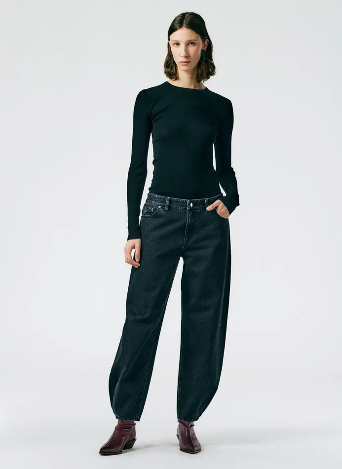 Women Knitwear and Sweatshirts Tibi Feather Weight Ribbed Crewneck Pullover Sweater Black